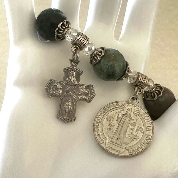 Ocean Jasper cross charm bracelet - Picture 2 of 7